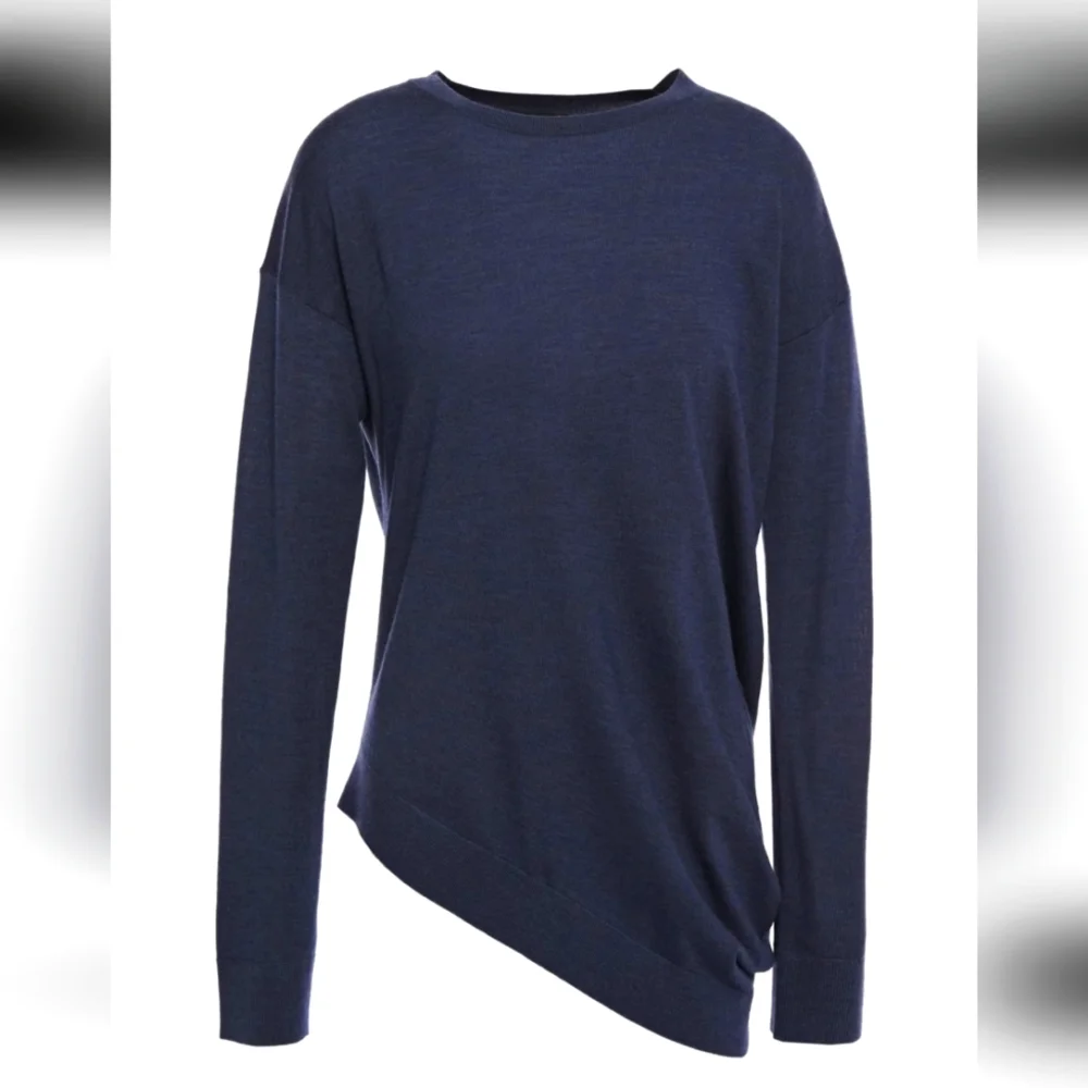 Theory Asymmetrical Wool Blend Sweater  Navy Blue P - Picture 3 of 6